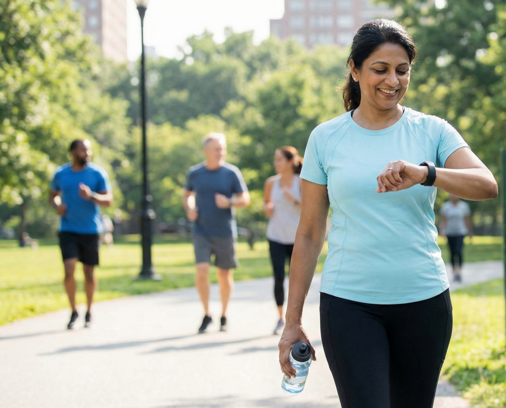Active older adults exercising outdoors