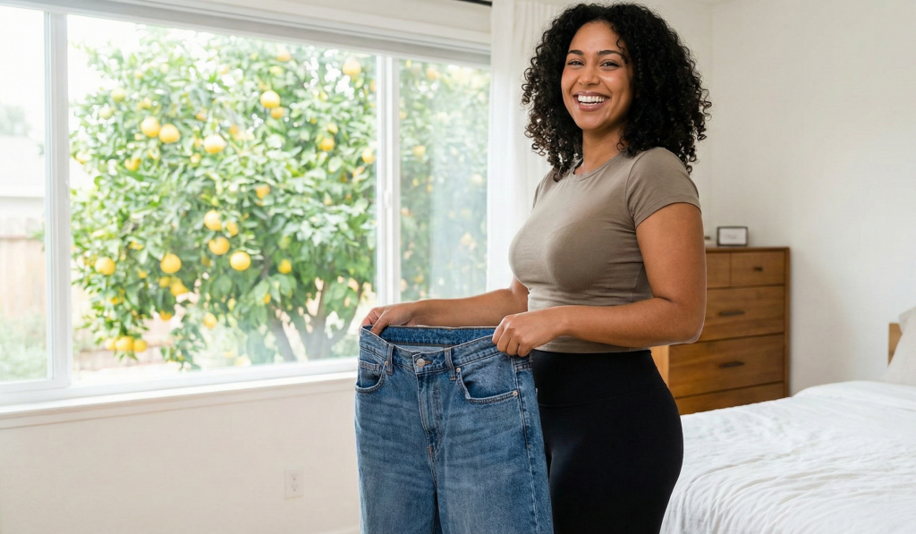 Patient celebrating weight-management progress